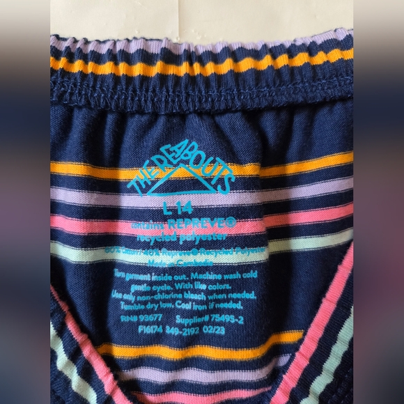 Girl's Striped Short Sleeve Dress in Navy and Pink with Fitted Waist and Collar - Picture 6 of 6